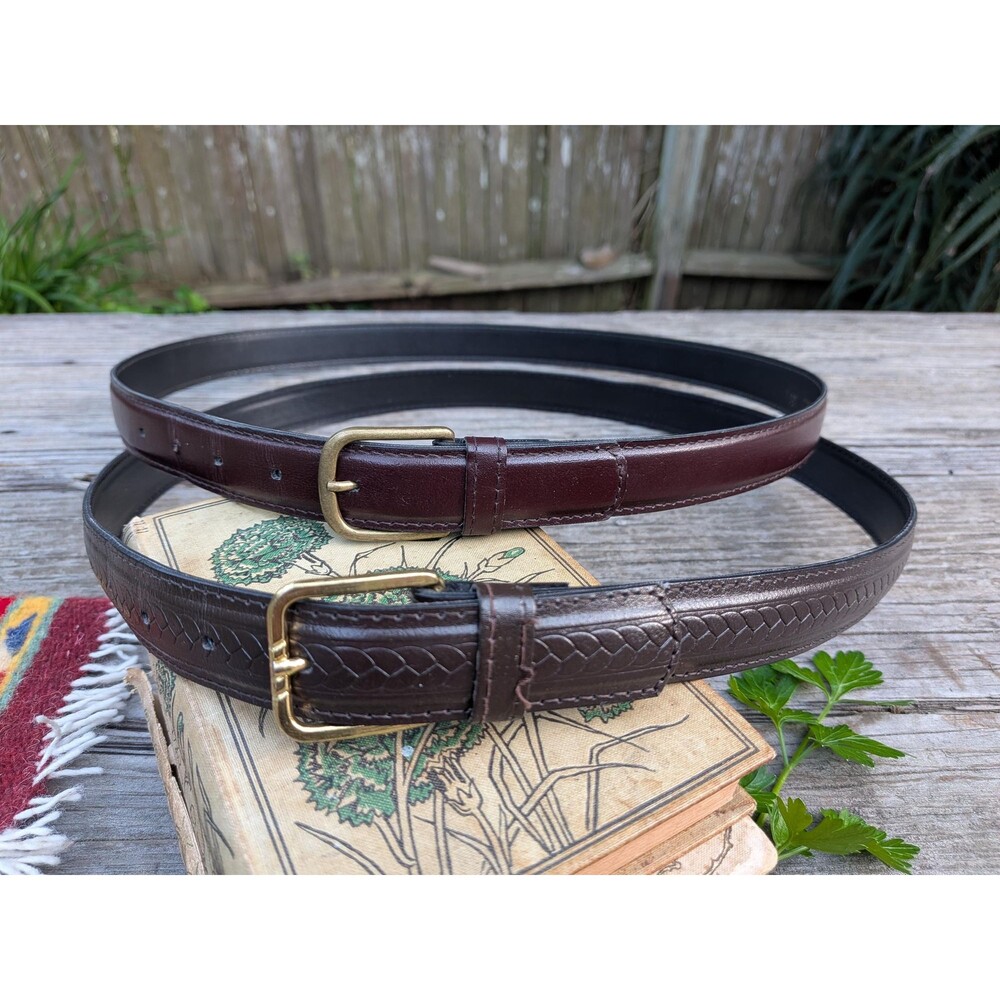 2 Vintage German Made Mens Leather Dress Belts